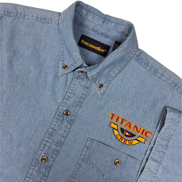 Peregrine Bay Other - Peregrine Bay Titanic Crew Embroidered Denim Button Front Mens Shirt Retro‎ Vtg